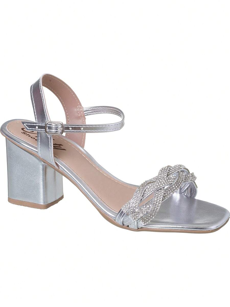 Women's Sandals Formal Rhinestone Elegant Comfortable Thick High Heel Casual Party Autumn Winter - Bạc - Xem 1