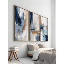 1pc Navy Blue Watercolor Brush Abstract Poster Nordic Minimalist Art Print Boho Canvas Painting For Living Room Wall Decor Optional Frame