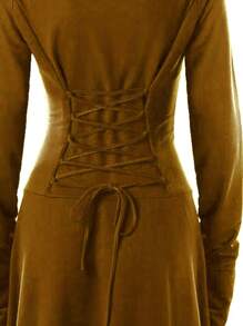 Traje renacentista para mujer, túnica con capucha y cordones, suéter vintage, vestido con capucha largo y alto bajo