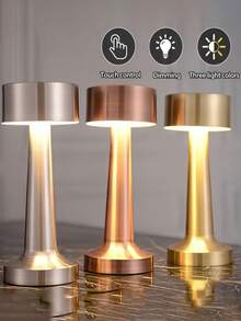 1 pieza Lámpara LED, Lámpara de mesa con toque de mancuerna, Lámpara de mesa retro de temperatura multicolor, Accesorio de iluminación de metal para dormitorio, mesita de noche, mesa de comedor, barra, decoración de ambiente, luz LED, luz nocturna, pantalla, iluminación, llama, iluminación, lámpara de mesa, lámpara de mesita de noche