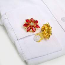 2 أزرار أكمام جذابة بغطاء الزر مزينة براينستون على شكل زهرة لأزرار أطراف القميص بدون خياطة، متعدد الألوان لبدل الأعمال والفساتين والبدلات الرسمية والملابس، هدية عيد الميلاد