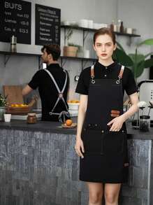 1pc Coffee Shop Work Apron, Stain Resistant Paint Spray Apron With Adjustable Straps And Large Pockets, Chef Apron - Cross Back Apron For Men And Women For Garden, Kitchen, Housework, Kitchen, Bathroom, Household Supplies, Etc.