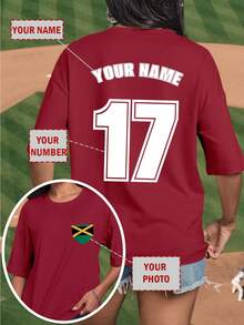 Customized Mardi Gras And Valentine's Day, Sports Events, Ballgame Events, Etc Women's Short Sleeve T-Shirts - Add Your Own Text On The Back, Add Picture On The Front, Design Your Own Personalized Reversible Print Active Top