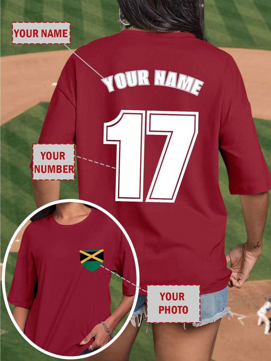 Customized Mardi Gras And Valentine's Day, Sports Events, Ballgame Events, Etc Women's Short Sleeve T-Shirts - Add Your Own Text On The Back, Add Picture On The Front, Design Your Own Personalized Reversible Print Active Top