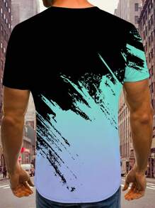 Camiseta gráfica de manga corta casual de verano para exteriores con bloqueo de color negro y blanco en 3D (Medio Oriente)