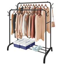 Heavy Duty Metal Double Rail Clothes Garment Hanging Rack Shelf Display Stand - Black - View 2