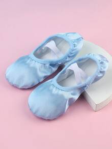 Zapatillas de ballet de satén para niños/niños pequeños, suave suela interior, zapatos de baile, tela elástica deslizante, cómodos y antideslizantes, color rosa - Azul - Ver 5