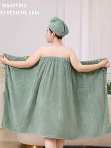 2pcs Set Include 1pc Bath Robe And 1pc Bath Cap, For Women Plus Size Suitable For 80-90KG, Home Wear Bathroom Decor Summer - Lilac Purple - View 3