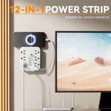 1 Pc 12-In-1 Power Strip With 4 USB-A Ports, 2 Type-C Ports And 6 AC Socket Outlets. 110V-130V,A Wall Power Socket, Easy To Carry, Suitable For Home, Office And Travel.