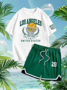 Men's Casual Summer Short Sleeve And Shorts Set, Fashion Sports Suit