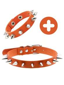 2pcs/Set Punk Rock Spiked Choker Collar And Bracelet Set, PU Leather Necklace And Cuff Accessories For Unisex, Suitable For Daily Wear, Festivals And Parties