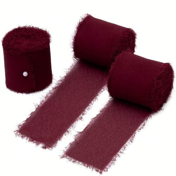 1pc Handmade Velvet Ribbon, Suitable For Wedding Invitations, Bridal Bouquet Packaging And Flower Decorations, Size 1.5 Inch X 5.1 Yard, Burgundy Velvet Ribbon
