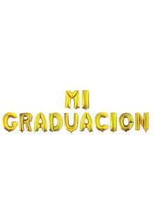 Set de globos con frase "Mi graduación" dorado negro plata celebración especial graduado graduada globo de graduación Christmas navidad navideño globos decorativos fiesta navidad evento académico celebración - 1 set dorado - Ver 2