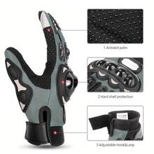 夏季摩托车手套，透气户外运动手套，越野摩托车骑行手套，触屏街车防护装备，男女通用，黑色、红色、蓝色 - 灰色 - 查看 3