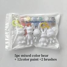 Set de manualidades de creación DIY que incluye un llavero con diseño de oso fluido estilo graffiti, conejo de orejas largas y pequeña decoración de alien, con base blanca para pintar a mano (Incluye: 3 colores u 12 colores de pinturas acrílicas y pinceles) (Colores de accesorios al azar), Vuelta al colegio
