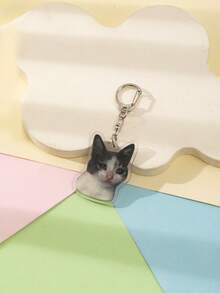 1pc New Acrylic Strange Cute Meme Cat&Dog Cool Cat/Heart Shape Cat/Smiling Cat/Poor Crying Cat/Funny Interview The Cat/Wronged Lie Flat Fat Cat/Thumbs-Up Cat/Keychain Pendant/Backpack Ornament /School Bag Accessories/Purse Pendant/Friend's Gifts Car Accessories Bag Charm - Multicolor - View 8