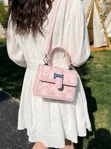 Mini Flower Graphic Square Bag Top Handle Flap
