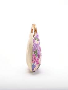 1pc Colorful PVC Sequin Flower Ruffle Cloud Design Linen Bottom Mesh Embroidery Fan-Shaped Vintage Bamboo Handle Tote Bag, Fashionable Women Summer Beach Holiday Style (Flower Pattern Randomly Sent) - Mauve Purple - View 8