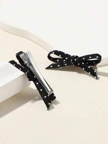 4 kẹp tóc nơ chấm bi đen trắng phong cách Pháp cổ điển, phụ kiện tóc thời trang đa năng cho bé gái mặc hàng ngày - Nhiều màu - Xem 3