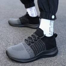 Zapatillas deportivas de tela de malla transpirable estilo calcetín, zapatos casuales de slip-on de altura baja para hombres, nueva colección 2025 - Gris oscuro - Ver 7