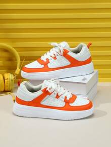 女士运动鞋步行风格鞋女式休闲鞋户外白色运动鞋 - 白橘色 - 查看 1