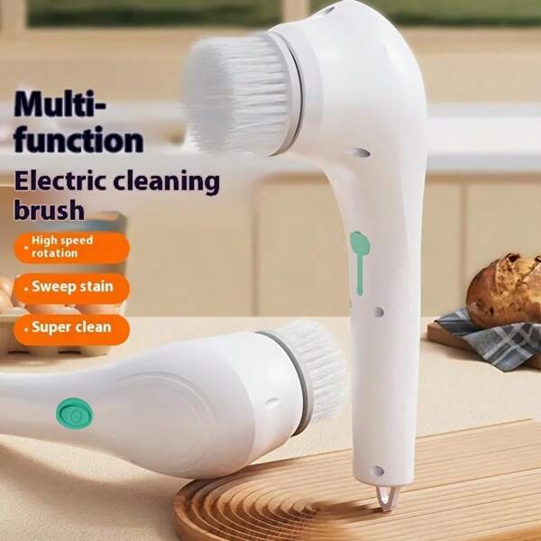 1 Set 5-In-1 Electric Rotating Brush With 5 Changeable Brush Heads, Handheld Electric Scrubber For Cleaning Bathtub, Floor, Tile, Stove, Glass, Sink