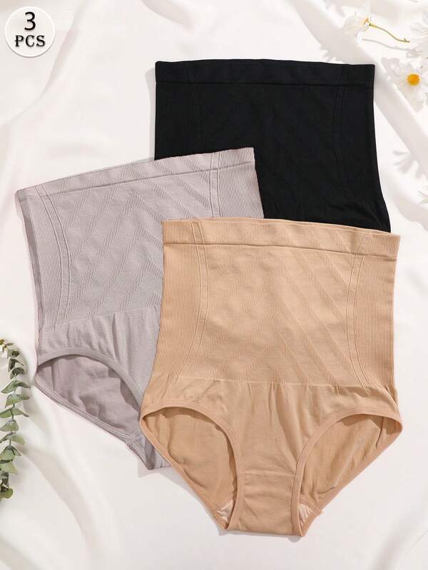 FINETOO 3 pezzi Slip da donna vita alta a tinta unita, stampati e a righe