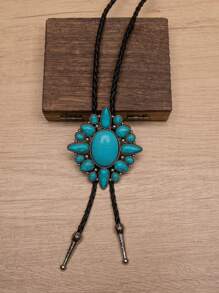 1pc Boho Style Turquoise Cross Bolo Tie Necklace, Long Y-Shaped Chain