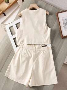 Set di giacca monopetto in chiffon senza maniche e pantaloncini casual estivi da donna per vacanze