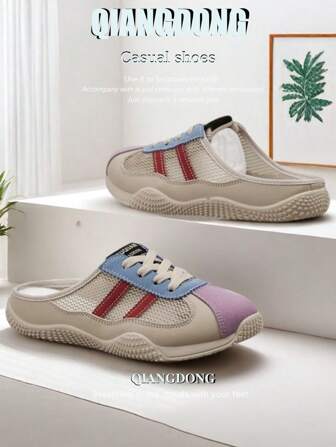 منصات نسائية جديدة مخططة، أحذية رياضية خفيفة للخارج مثقبة مصنوعة من شبكة تهوية، ذات نعل ناعم لا تتعب القدم