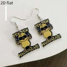 2D Flat 1Pair Quirky Earrings: Fun - Filled Cartoon & Humorous Phrase Designs