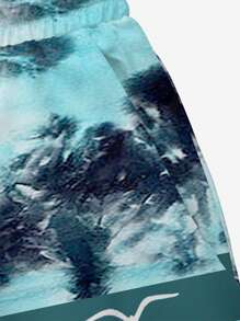Shorts de verano para hombre con estampado impreso, cintura con cordón, bolsillo en ángulo, de secado rápido de doble capa con forro de malla, estampado colorblock 3D de gaviota, casual y de playa de longitud a la rodilla para vacaciones