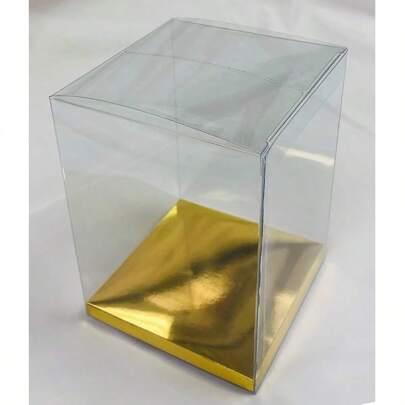 72 PCS 5 X 5 X 7 W/Gold Card Bottom, Clear Plastic PVC Boxes For Party Favor Wedding Favor, Retail Products Packaging And Display