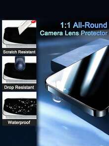 1pc Full Coverage Privacy Screen Protector Film, Tempered Glass, Compatible With IPhone 6/7/8/11/12/13/14/15/16e Pro Max, 14 Plus, XS, X, XR, 15 Plus Waterproof Shockproof Anti-Fall Anti-Fall Scratch Resistant Anti-Fingerprint - Black - View 4