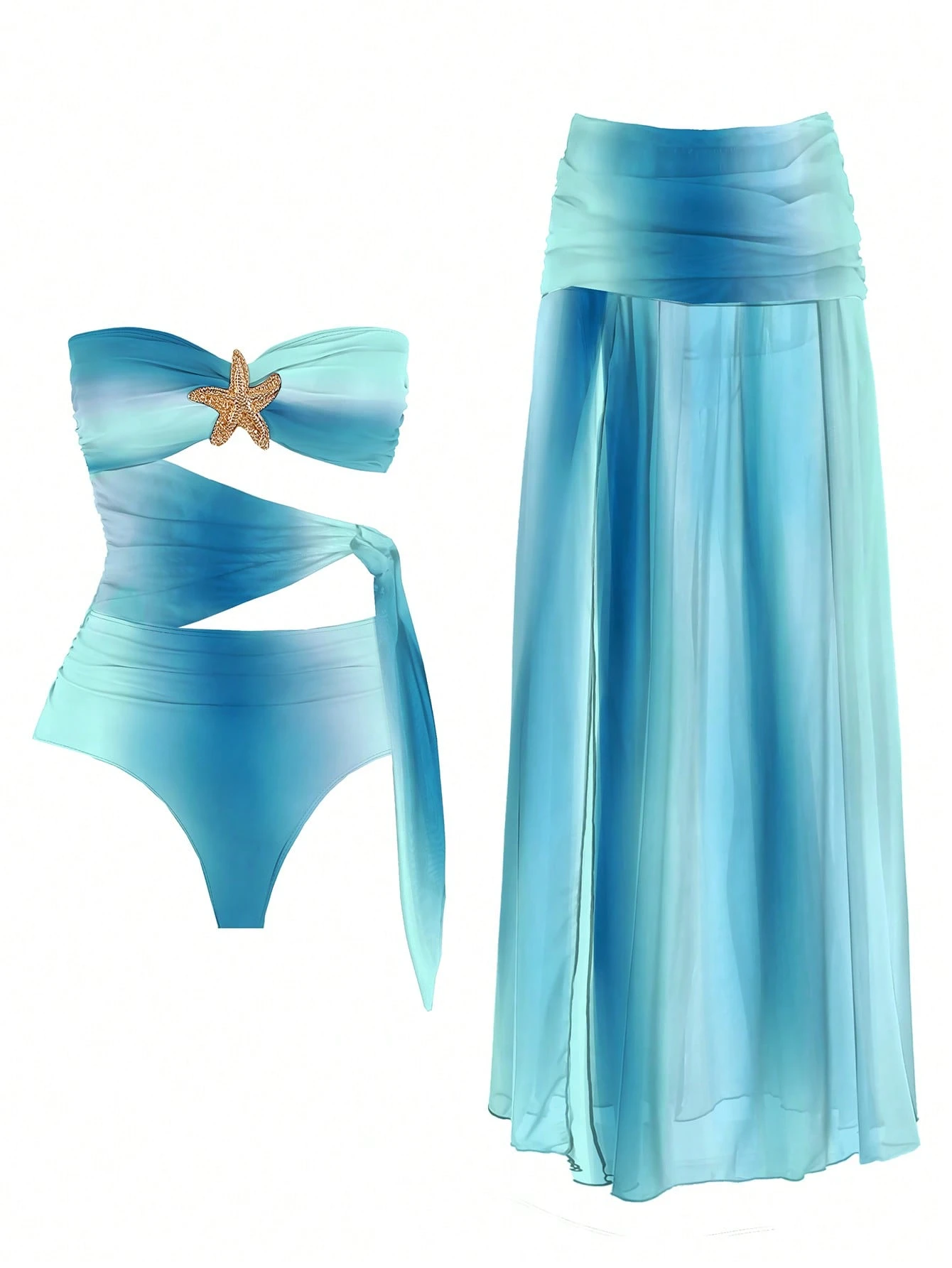 Women&rsquo;S Two Pieces Bikini Swimsuit In Yellow Blue Gradient With Cutout Design