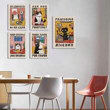 1 Stück / 3 Stücke Wandkunst Poster Optional Rahmen Vintage Tiere Retro Küche Leinwand Poster Katze Koch Kunst Druck Geschirr Wandkunst Bilder Schlafzimmer Küche Wohndekoration Geschenkideen, geeignet für Wohnzimmer Schlafzimmer Dekorationsbilder, geeignet für Wohn- und Studentenwände, Wohnzimmer und Bar Dekoration, Essbereich oder Bad Dekoration, Raumdekoration, hochwertig, Leinwandkunst für Innen-/Außenbereich, ohne Rahmen