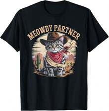 1 Pack Men's T-Shirt Meowdy Partner Cowboy Cat Vintage Premium Camiseta de hombre - Negro - Ver 1