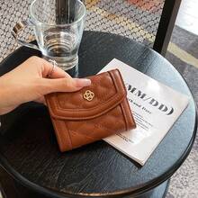 Women's Short Triple Fold Embroidered Wallet For Women Wallet Mini Wallet Purse Wallet Small Wallet Wallet Men Wallet Leather Cute Wallet - Brown - View 4