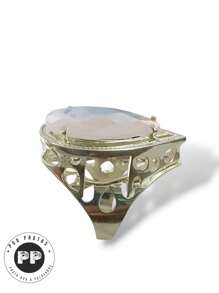 Anel Festa Luxo Pedras Cravejadas Cristais Opala Rosa ( Ouro Branco )