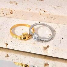 1pc Irish Claddagh Titanium Steel Ring, Nordic Traditional Wedding Engagement Rings, Unisex Couple Rings, Stainless Steel Rings - Stainless Steel Accessories - View 3