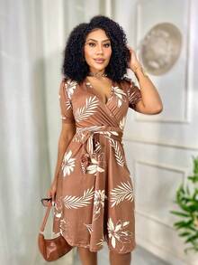 Flared Dress With Belt Midi Evangelical Fashion - 巧克力棕 - 查看 1