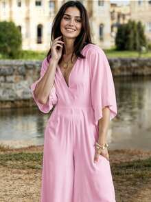 Mono Elegante para Mujer con Mangas Amplias y Escote en V para un Look Sofisticado - Rosa Pálido - Ver 2