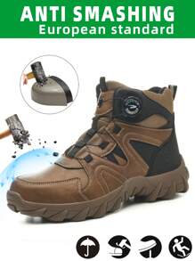 Zapatos de seguridad para hombre para la construcción, botas altas para hombre, de moda casual, con puntera de acero, anti-impacto, resistentes a la perforación, con botón tecnológico sin cordones, fácil de poner y quitar, suela ultraligera, suave y antideslizante