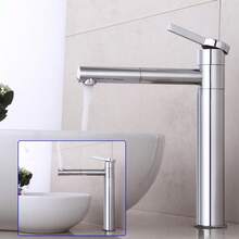 Grifo plateado, grifo de baño alto monomando, grifo de lavabo moderno, giratorio 360°, cobre de alta calidad, acero inoxidable y caucho.