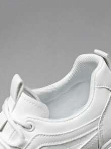 Primavera y verano nuevo bajo grueso fondo de los hombres casuales zapatos deportivos, la moda antideslizante resistente al desgaste con cordones zapatos para correr, color sólido ligero transpirable zapatos cómodos tenis de los hombres - Blanco - Ver 8