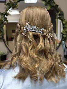 3 Stücke Braut Hochzeitskopfschmuck, blauer Blumen Haarkamm, perlenbestickter Strass Samt Blumen Haarschmuck für Braut