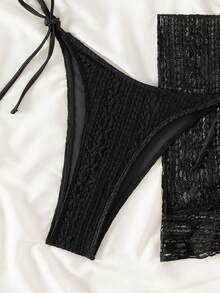 Traje De Baño Dama Tres Piezas Bikini Sexy Para Mujer,Set De 3 Piezas De Bikini De Verano Con Volantes Y Lazo En El Cuello Para Vacaciones En La Playa De Mujer - Negro - Ver 8