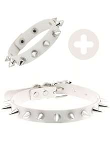 2pcs/Set Punk Rock Spiked Choker Collar And Bracelet Set, PU Leather Necklace And Cuff Accessories For Unisex, Suitable For Daily Wear, Festivals And Parties