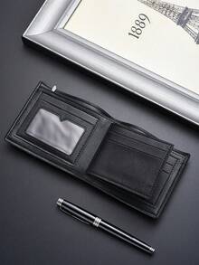 SHABILI 新款设计男士短款钱包复古青年超薄钱包多功能卡包时尚年轻男士真皮钱包男士迷你钱包钱包男式钱包牛皮小钱包可爱钱包 - 黑色 - 查看 7