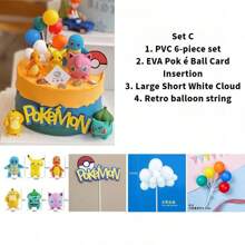 pokemon Set decorativo de 6 piezas de toppers para pastel de Pikachu Pokeball, ideal para mesa de postres y redes sociales